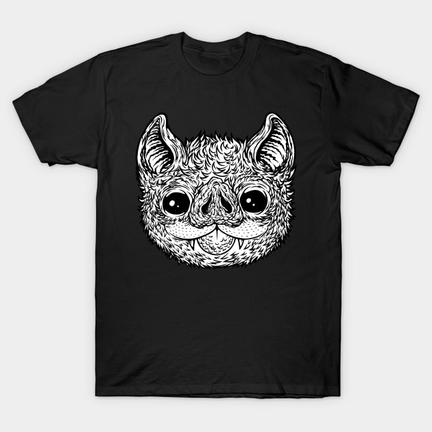 Bat Face b/w T-Shirt by flynnryanart